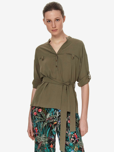 TOP SECRET Khakifarbene Damenbluse mit Taillenband TOP SECRET