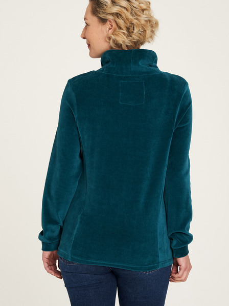 Tranquillo Petrolfarbenes Samt-Sweatshirt mit Kragen Tranquillo