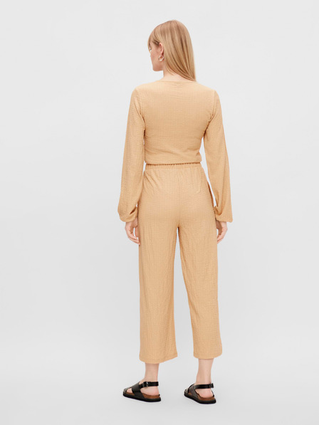Pieces Beige beschnittene lockere Hose Pieces Lara