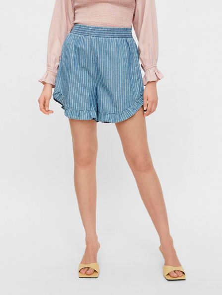 Pieces Blau gestreifte, lockere Shorts Pieces Tiffany