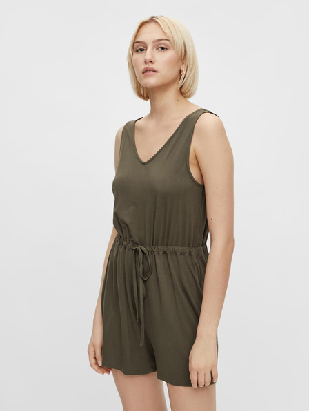 Pieces Khakifarbener kurzer Jumpsuit mit Krawatte Pieces Neora