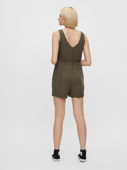 Pieces Khakifarbener kurzer Jumpsuit mit Krawatte Pieces Neora