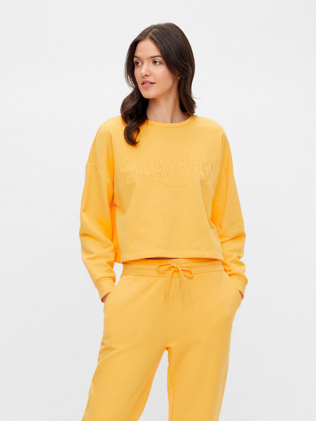Pieces Gelbes Sweatshirt mit Aufschrift Pieces Ulrikka