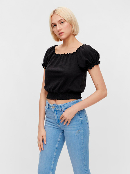 Pieces Schwarze kurze Bluse Pieces Leaf
