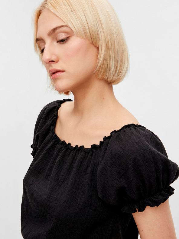 Pieces Schwarze kurze Bluse Pieces Leaf