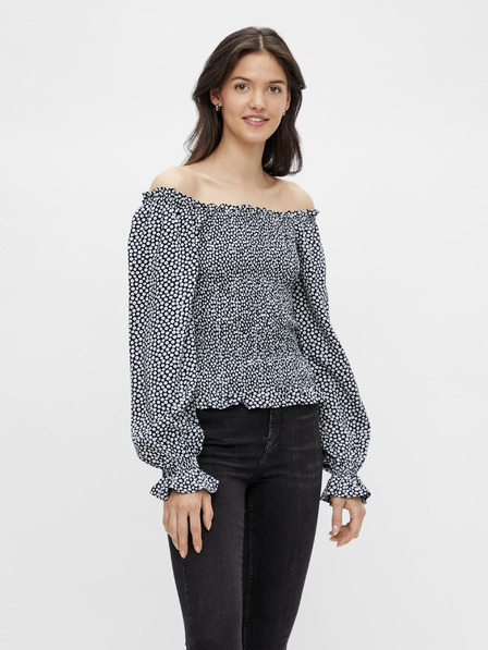Pieces Dunkelblaue geblümte Bluse mit freien Schultern Pieces Laoise