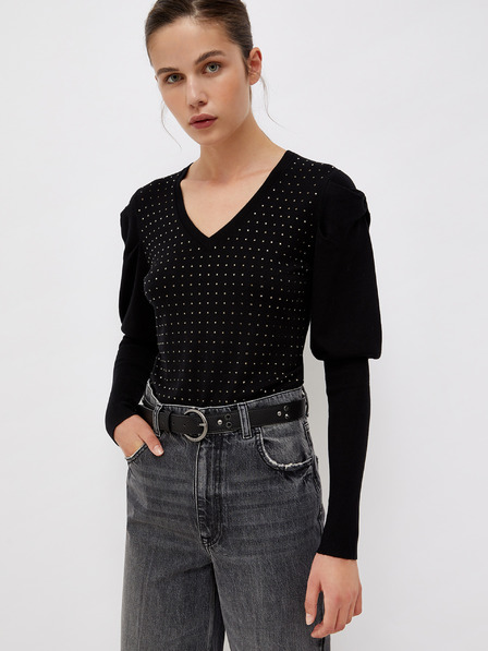 Liu Jo Schwarze gemusterte Damenbluse mit Ballonärmeln Liu Jo