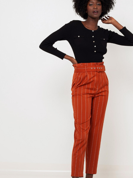 CAMAIEU Orange gestreifte Hose mit Gürtel CAMAIEU