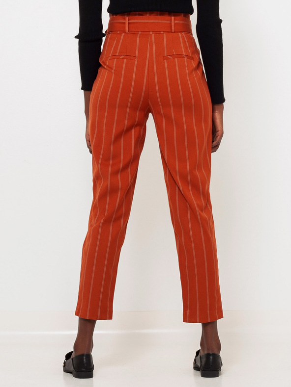 CAMAIEU Orange gestreifte Hose mit Gürtel CAMAIEU