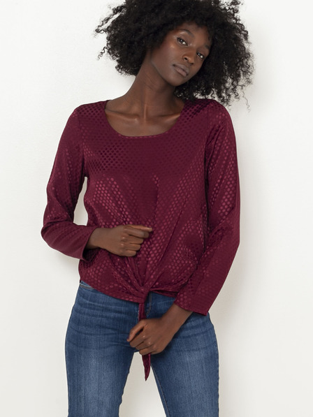 CAMAIEU Burgunderfarbene Bluse mit Krawatten CAMAIEU