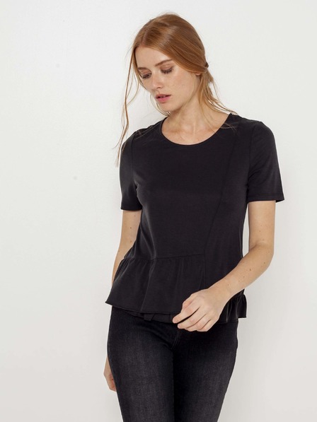 CAMAIEU Schwarzes T-Shirt mit Rüsche CAMAIEU