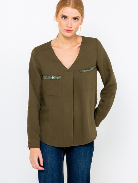 CAMAIEU Khakifarbene Bluse mit verlängertem Rücken CAMAIEU