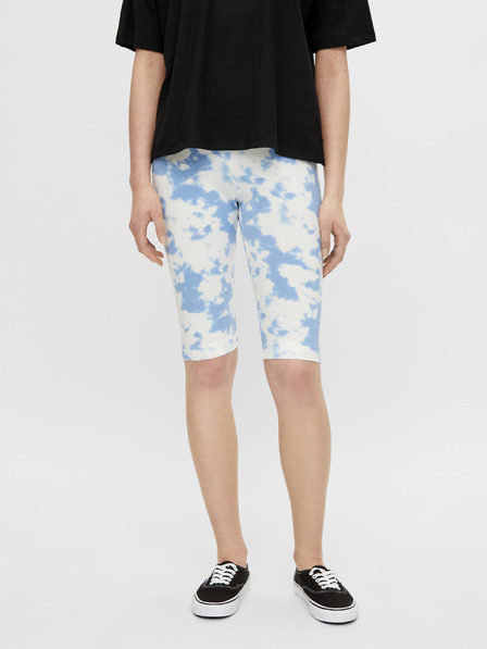 Pieces Blaue und weiße gemusterte kurze Leggings Pieces Tabbi Biker Shorts