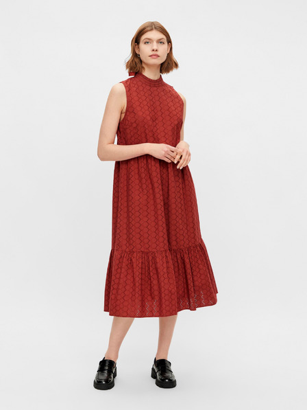 Pieces Braunes gemustertes Midikleid mit Stehkragen Pieces Lupin