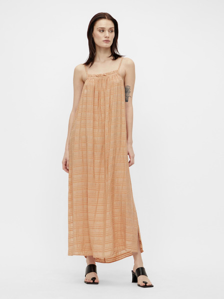 .OBJECT Orange gemustertes, lockeres Maxikleid mit Schlitzen .OBJECT Rafia