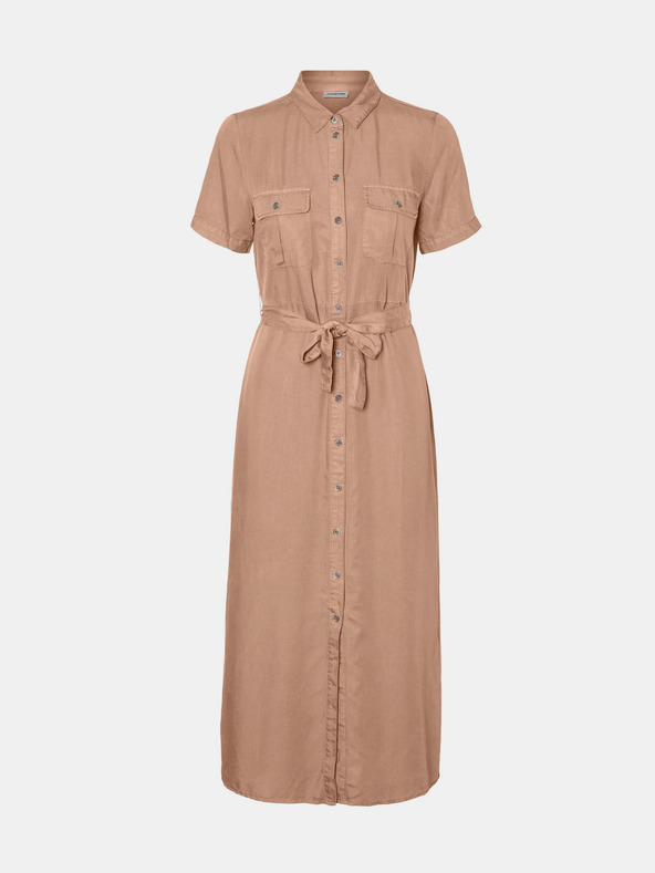 Noisy May Beigefarbenes Hemd-Maxikleid mit Krawatte Noisy May Cersei