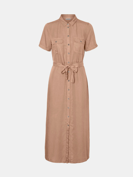 Noisy May Beigefarbenes Hemd-Maxikleid mit Krawatte Noisy May Cersei