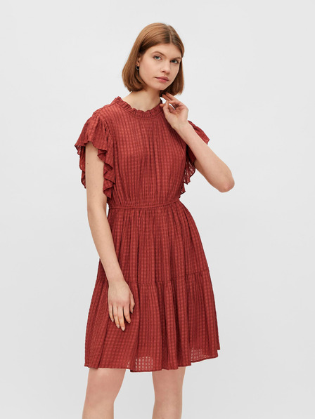 Pieces Braun gemustertes Kleid mit Rüschen Pieces Liz
