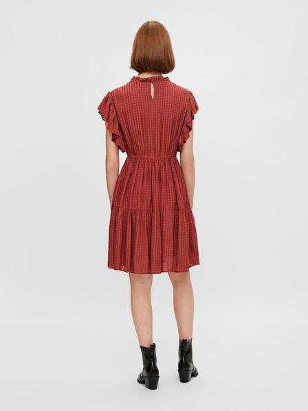 Pieces Braun gemustertes Kleid mit Rüschen Pieces Liz