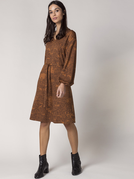 SKFK Braun gemustertes Kleid mit Krawatte SKFK Agar