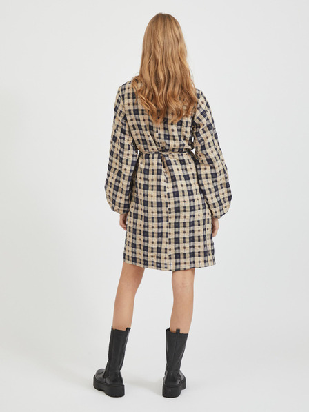 Vila Schwarz-beiges Damen-Kariertes Kleid mit Ballonärmeln VILA Demia