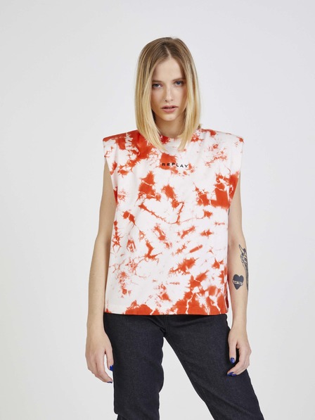 Replay Orange-weißes Batik-T-Shirt für Damen von Replay