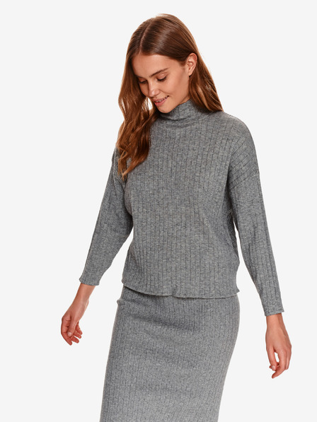 TOP SECRET Grauer Damen-Rippenpullover mit Stehkragen TOP SECRET