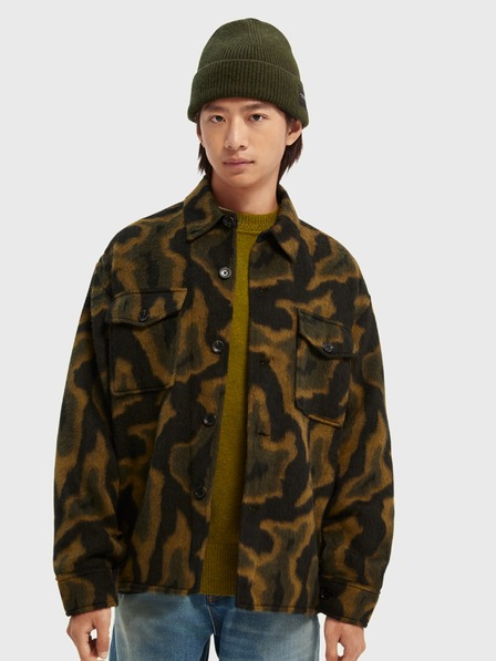Scotch & Soda Schwarz-grün gemusterte Herren Hemdjacke mit Wollmischung Scotch & Soda