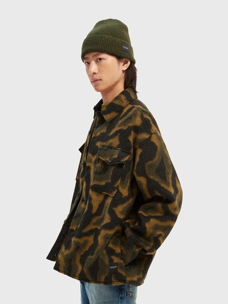 Scotch & Soda Schwarz-grün gemusterte Herren Hemdjacke mit Wollmischung Scotch & Soda