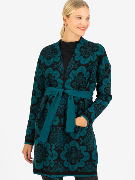 Blutsgeschwister Petrolschwarze gemusterte Damen Strickjacke Blutsgeschwister La Boheme Carpet