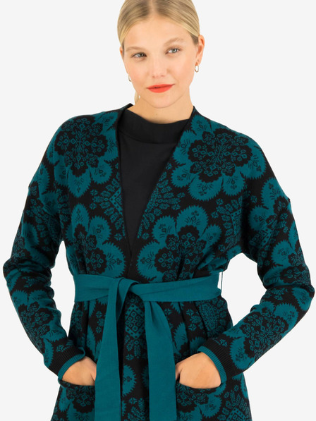 Blutsgeschwister Petrolschwarze gemusterte Damen Strickjacke Blutsgeschwister La Boheme Carpet