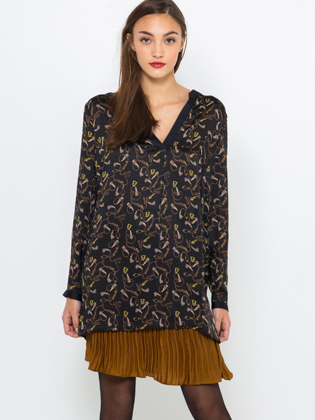 CAMAIEU Schwarz gemusterte Bluse mit verlängertem Rücken CAMAIEU