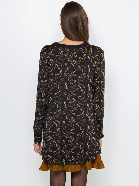 CAMAIEU Schwarz gemusterte Bluse mit verlängertem Rücken CAMAIEU