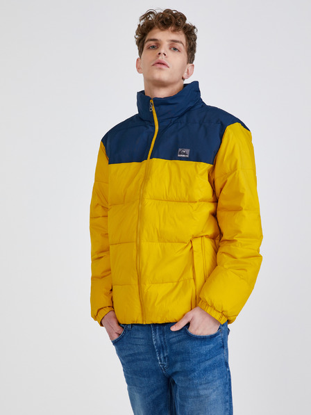 Quiksilver Blaue und gelbe Herren Quiksilver Wolf Shoulder gesteppte Winterjacke