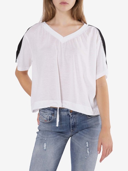Diesel Weiß-schwarze Damenbluse mit Druck auf dem Rücken Diesel
