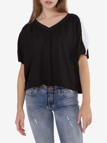 Diesel Weiß-schwarze Damenbluse mit Druck auf dem Rücken Diesel