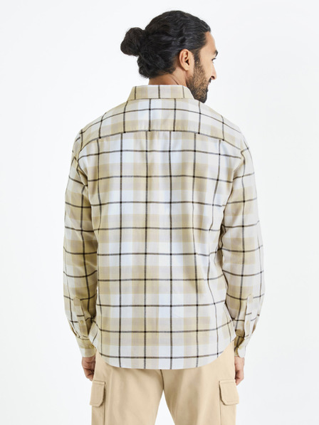 Celio Weiß-beige kariertes Herrenhemd Celio