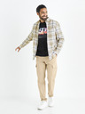 Celio Weiß-beige kariertes Herrenhemd Celio