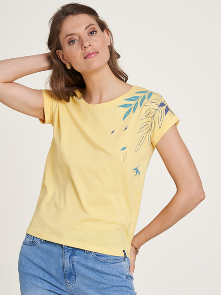 Tranquillo Gelbes gemustertes Damen-T-Shirt Tranquillo