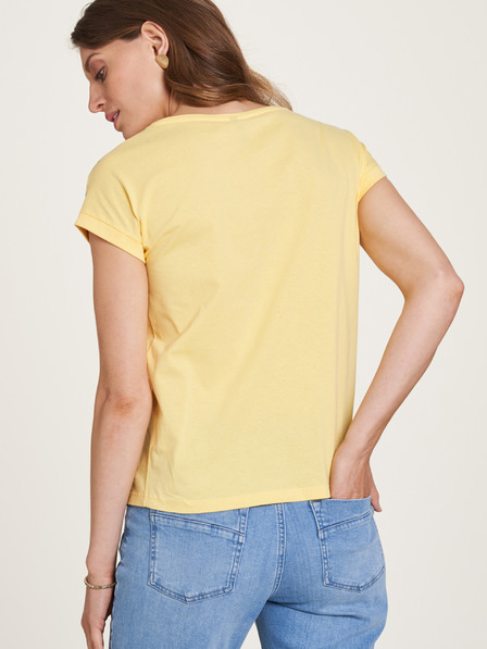 Tranquillo Gelbes gemustertes Damen-T-Shirt Tranquillo