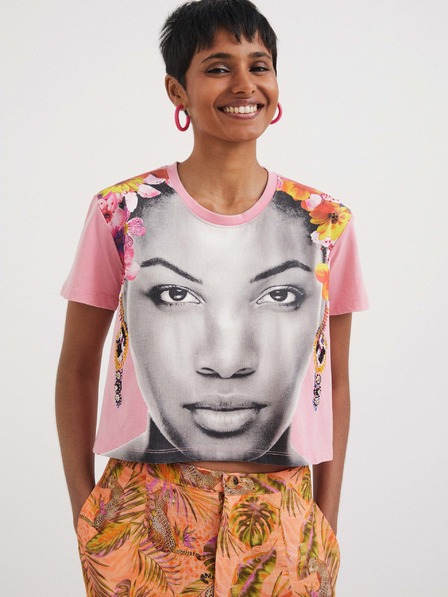 Desigual Hellrosa Damen T-Shirt Desigual Face