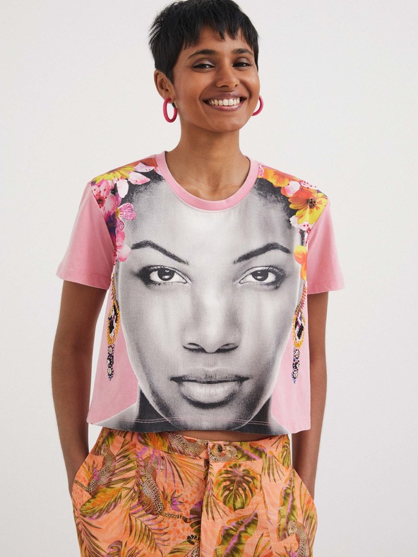 Desigual Hellrosa Damen T-Shirt Desigual Face
