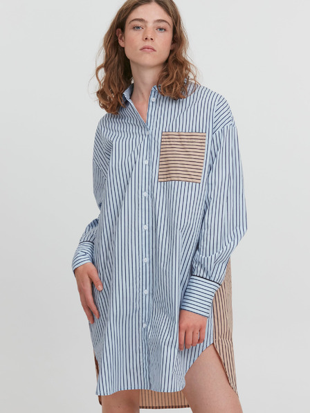 ICHI Braun und blau gestreiftes Hemdkleid für Damen ICHI