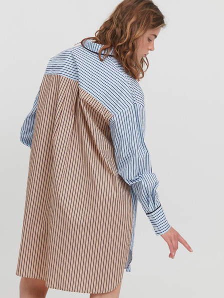 ICHI Braun und blau gestreiftes Hemdkleid für Damen ICHI