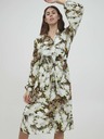 ICHI Braun-weißes geblümtes Kleid mit Krawatte ICHI