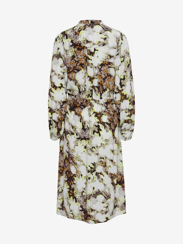 ICHI Braun-weißes geblümtes Kleid mit Krawatte ICHI