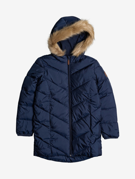 Roxy Dunkelblauer Mädchen-Steppwintermantel mit Kapuze und Kunstfell Roxy