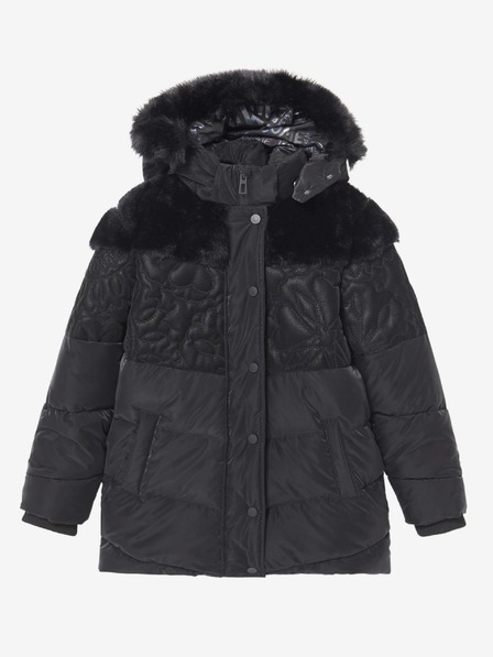 Desigual Schwarze gemusterte Winterjacke für Mädchen mit Kapuze und Kunstfell Desigual Kids Exterior