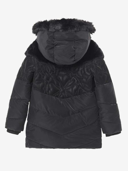 Desigual Schwarze gemusterte Winterjacke für Mädchen mit Kapuze und Kunstfell Desigual Kids Exterior