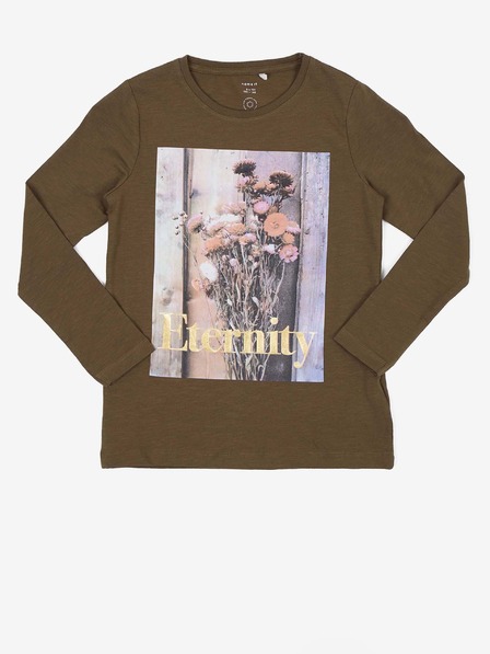 name it Khakifarbenes bedrucktes T-Shirt für Mädchen Name It Ozem